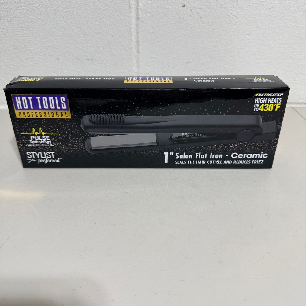NEW Hot Tools Professional Black 1 Inch Salon Flat Iron with Ceramic Tourmaline